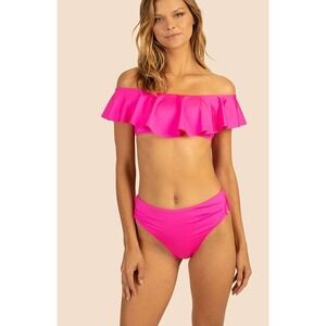 Trina Turk Hot Pink Flounce‎ Off The Shoulder Bikini Set 6